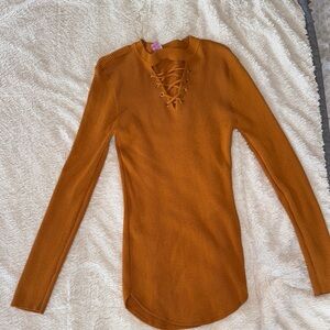 Women's Mustard Lace-Up Top